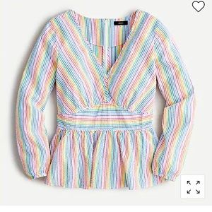 Rainbow Seersucker V neck Peplum Top